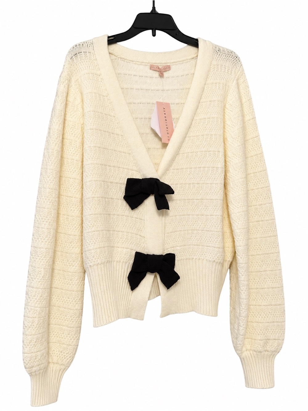 Cream V-Neck Bow Accent Cardigan Sweater